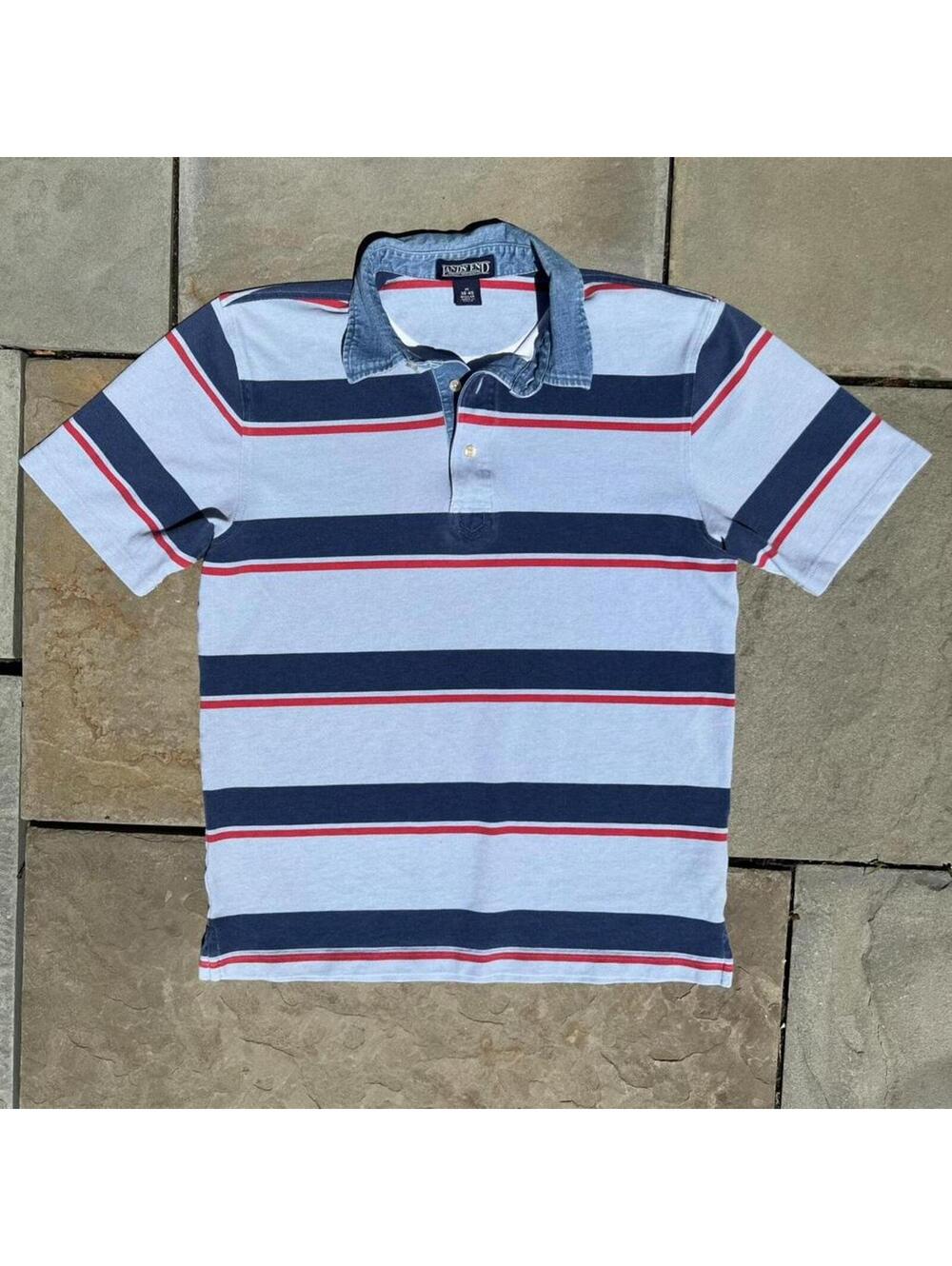 Neo-Vintage Y2K Denim Collar Blue Striped Polo
